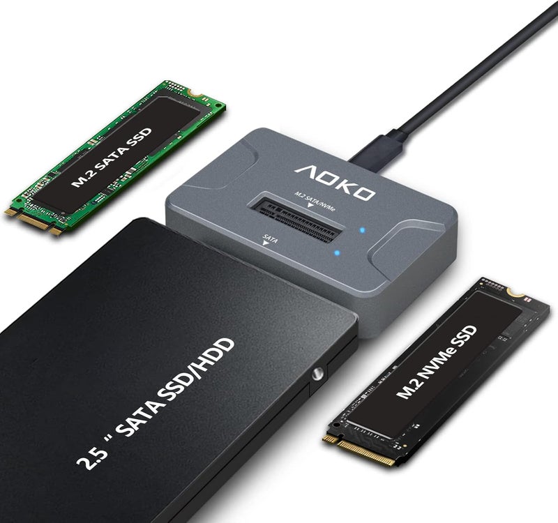 AOKO محطة قراءة SSD NVMe إلى USB 3.2 (10Gbps) - محول USB محمول لـ M.2 SSD حاوية خارجية لـ NVMe SSD و M.2 PCIe NVMe و M.2 SATA SSD، متوافق مع محرك SATA 2.5'' - Image 1